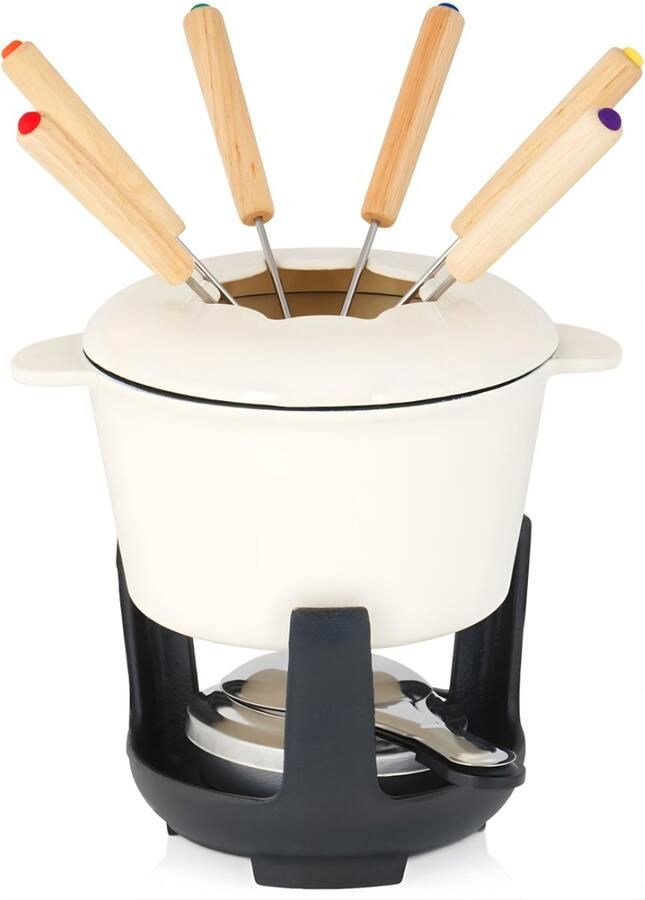 Ahd Fondueset Fondue Netjes Crème Geëmailleerd 16cm x 20cm x 9cm