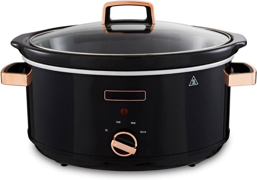 Ahd Slowcooker Met Timer Slowcooker Multicooker Zwart en Roze Goud 32cm x 41cm x 24cm