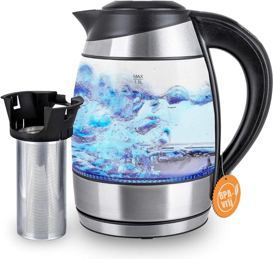 Ahd Waterkoker glas Waterkoker Roestvrij staal ‎Zilver Zwart 20cm x 13cm x 21cm