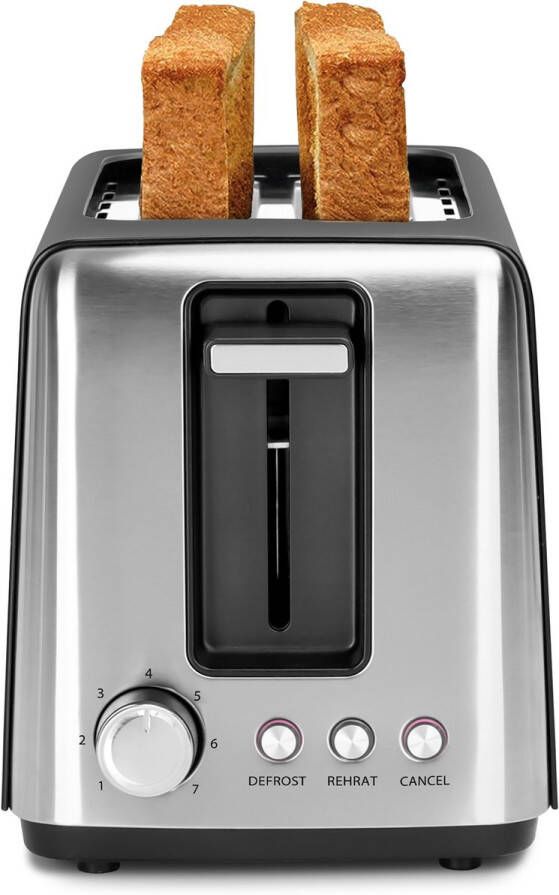 Aigostar 30A49 Delish Broodrooster Toaster 2 Extra Brede Sleuven Met Externe Grill 7 Warmteniveaus Reheat en Ontdooi-functie 750W Zwart