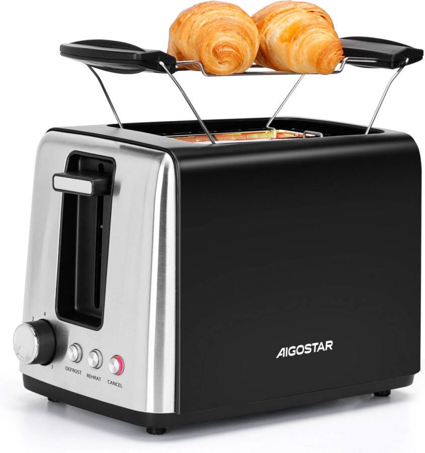 Aigostar 30A49 Delish Broodrooster Toaster 2 Extra Brede Sleuven 7 Warmteniveaus Met Externe Grill Reheat en Ontdooi-functie 750W Zwart - Foto 2