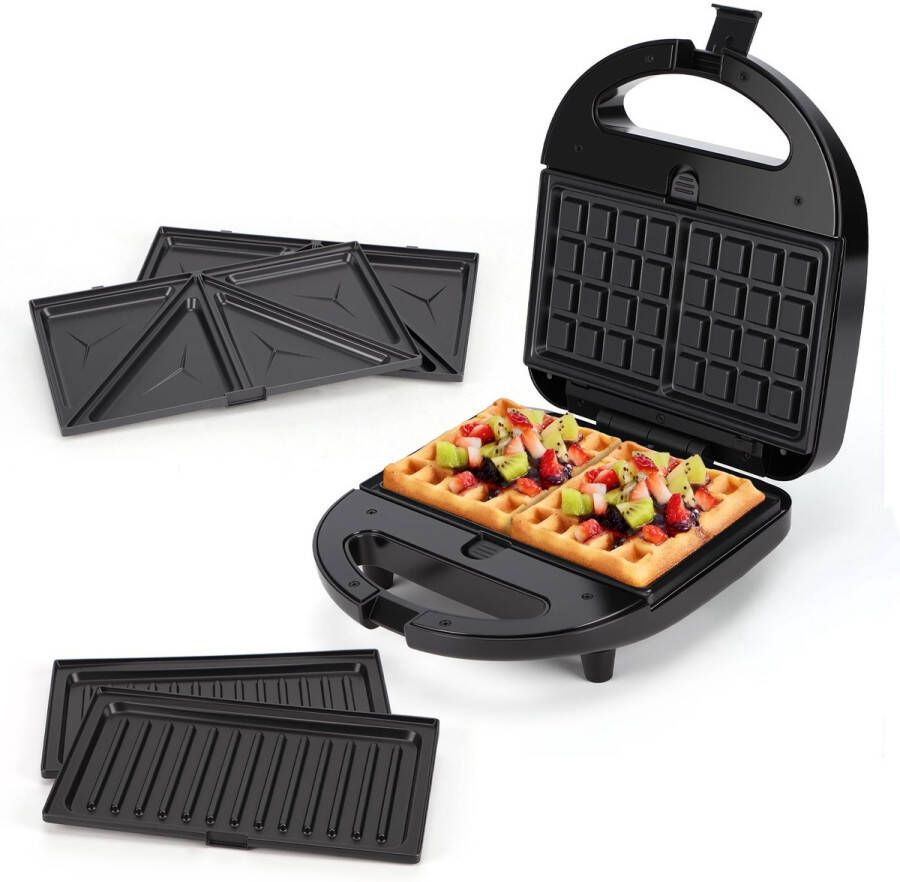 Aigostar 30BTW Tosti ijzer Tosti Apparaat 3 in 1 Wafelijzer Contact Grill 750W Zwart - Foto 2