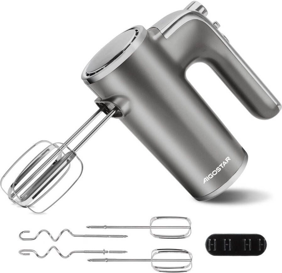 Aigostar Adela 30XMK -Handmixer met Opbergstandaard 5 Snelheden Mixer Turbo Incl. Kloppers Deeghaken RVS 400W