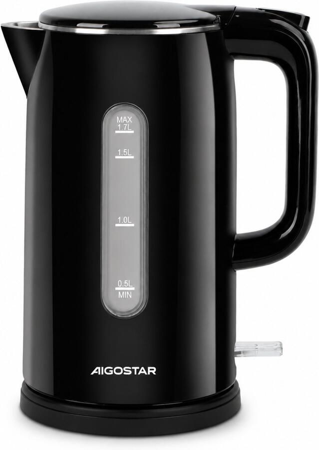 Aigostar Waterkoker Elektrisch 1.7L Dubbelwandig & Cool-touch Innovatief 3-Staps Deksel 2200W RVS Binnenwerk Zwart - Foto 2