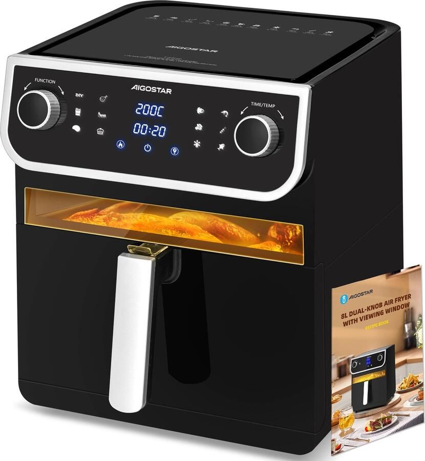 Aigostar 30I0T Joy Airfryer XXL Heteluchtfriteuse 12 Automatische Programma's 8L Zwart - Foto 2