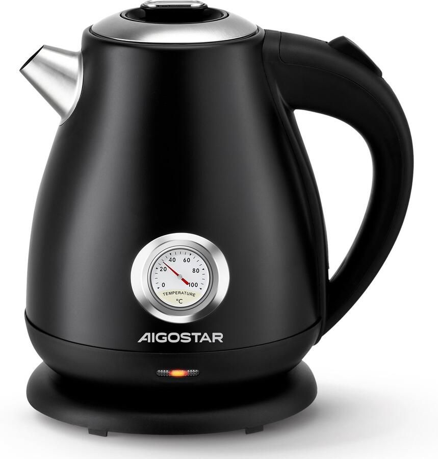 Aigostar Adrian Waterkoker met Temperatuurmeter Inhoud 1 7 liter Retro Waterkoker BPA-vrij 2200W RVS Zwart