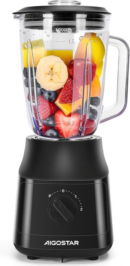 Aigostar Swift Blender Smoothie Maker 1 5 L Glazen Kan Krachtig stil en eenvoudige reiniging 800W Zwart