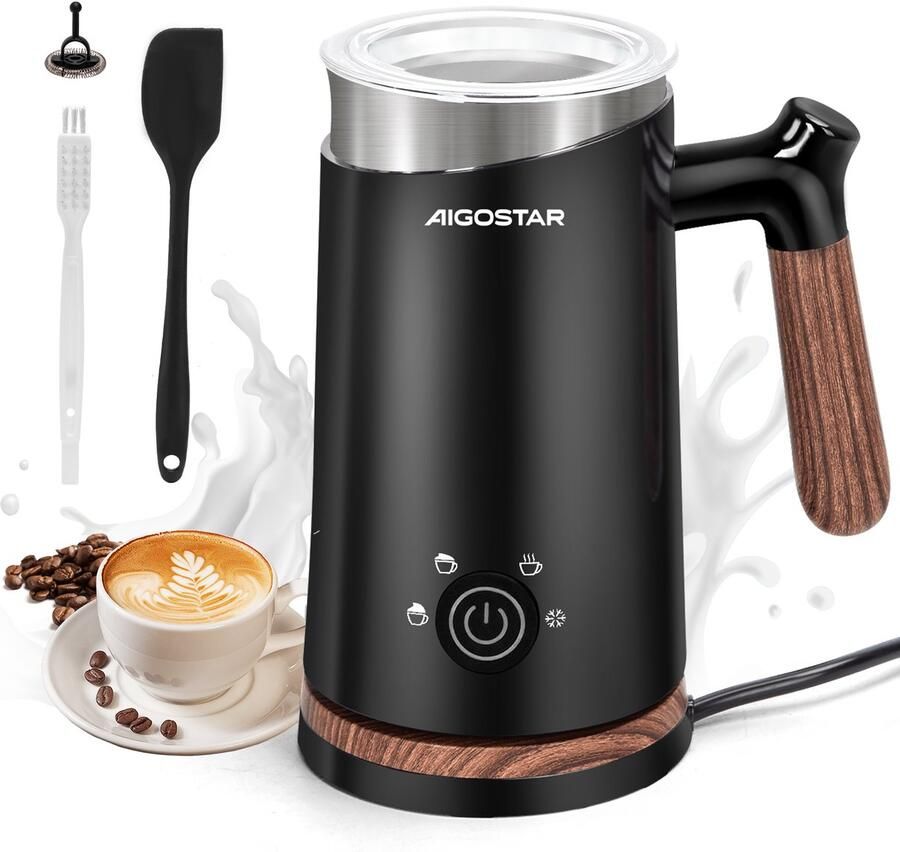 Aigostar Elektrische Melkopschuimer 4-in-1 130 300 ML Warm koud opschuimen Verwarmen Zwart