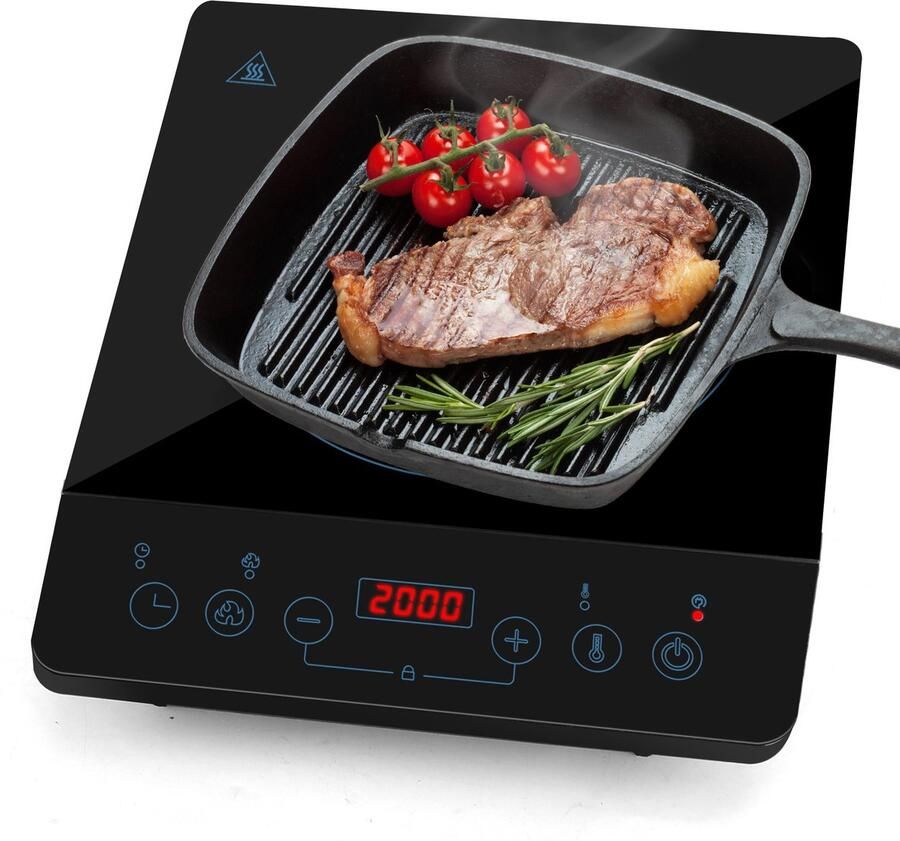 Aigostar Flame 30BWN Inductie Kookplaat 2000 Watt Touch control 1 kookzone Timer Zwart