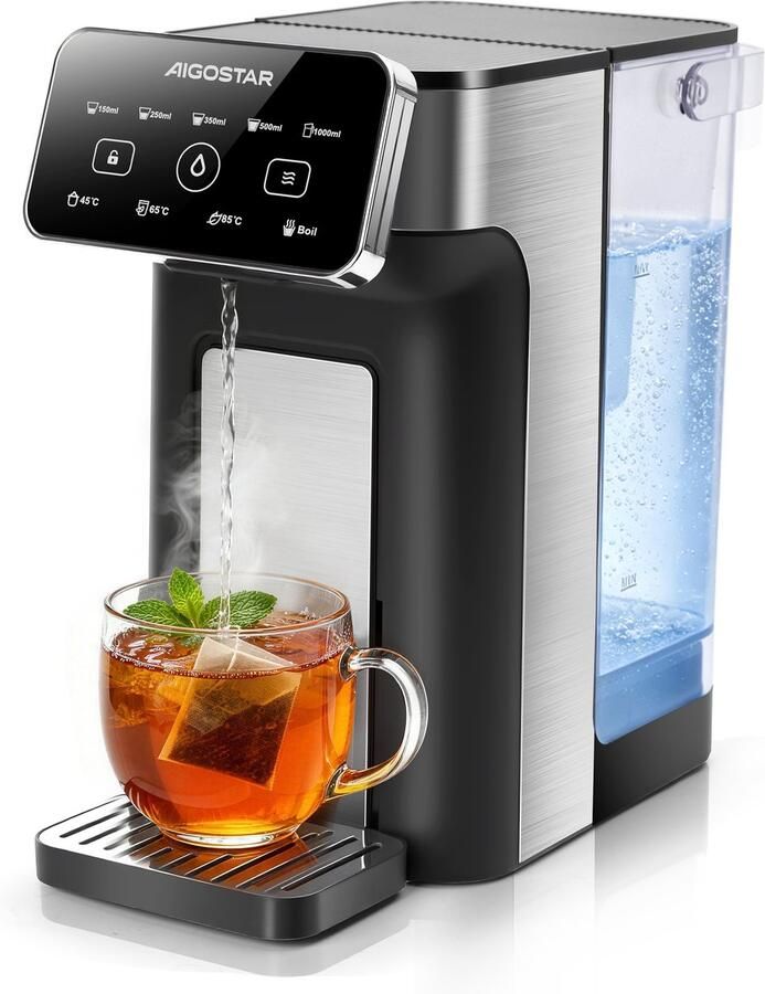 Aigostar Heetwaterdispenser Inhoud 3 liter Instant Waterkoker 45°C tot 100°C Touch Display BPA vrij Heetwatertap 2600 watt Zwart RVS - Foto 2