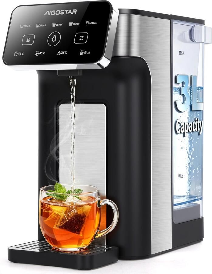 Aigostar Heetwaterdispenser Inhoud 3 liter Instant Waterkoker 45°C tot 100°C Touch Display BPA vrij Heetwatertap 2600 watt Zwart RVS - Foto 2