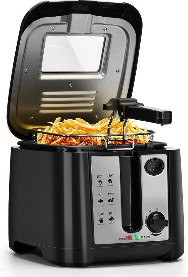 Aigostar Olivia 30ZST Frituurpan Friteuse 2.5L met Kijkvenster 1650W Koude zone Zwart