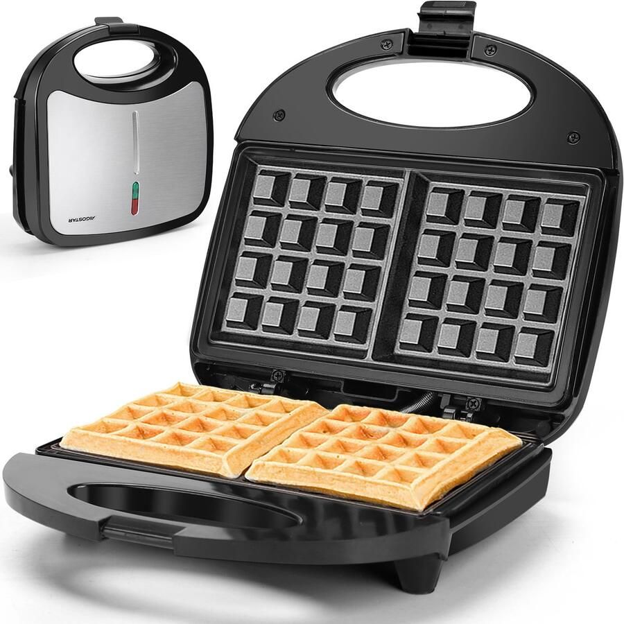 Aigostar Sweet Wafelijzer B3J4O- Wafelmaker voor 2 wafels Anti-aanbaklaag -met indicatielampje- 750W -RVS