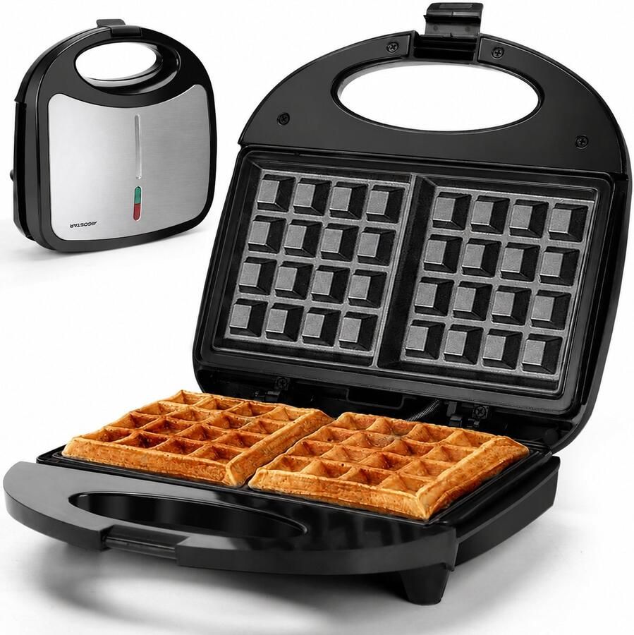 Aigostar Sweet Wafelijzer B3J4O- Wafelmaker voor 2 wafels Anti-aanbaklaag -met indicatielampje- 750W -RVS
