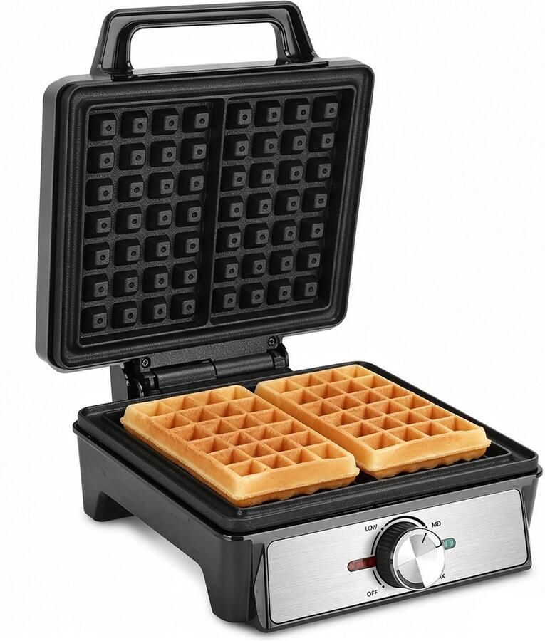 Aigostar Savory Wafelijzer Wafelmaker voor 2 wafels Met regelbare temperatuur Brusselse wafel Antiaanbaklaag RVS 1600W - Foto 2