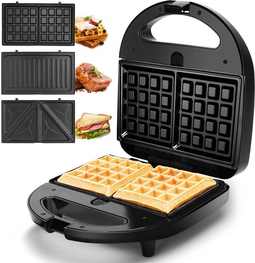 Aigostar Rubik 30JVU Tosti ijzer 3 in 1 Wafelijzer Tosti Apparaat Contact Grill 750W Zwart - Foto 3