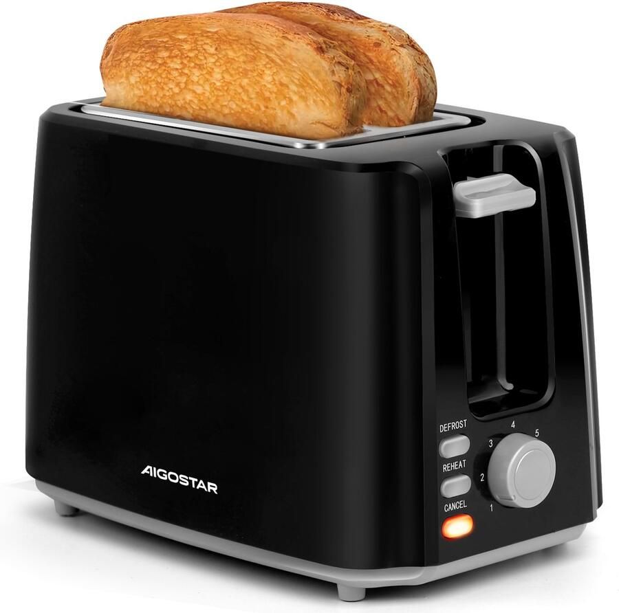 Aigostar Warrior 30JRL Broodrooster 7 Warmteniveaus 2 Extra Brede Sleuven Zwart