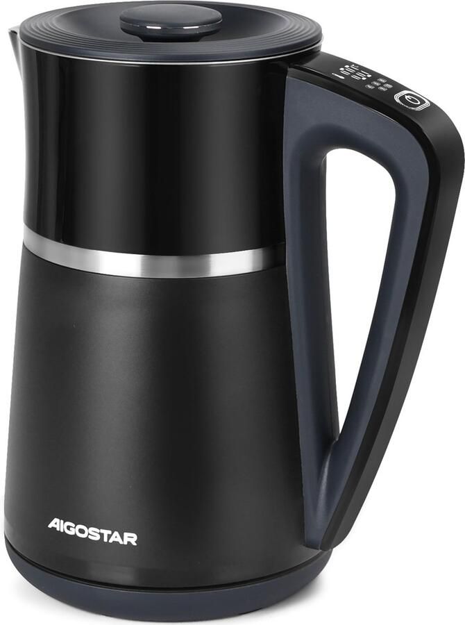 Aigostar Waterkoker 1.7L Met Temperatuurregeling PFAS- & BPA-vrij Warmhoudfunctie Display Dubbelwandig 2200W Zwart