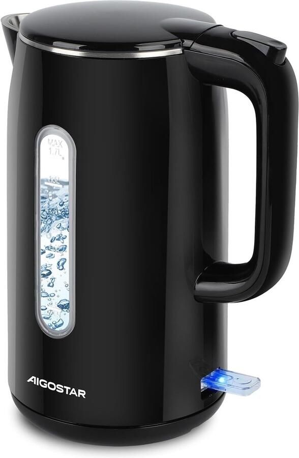 Aigostar Waterkoker Elektrisch 1.7L Dubbelwandig & Cool-touch Innovatief 3-Staps Deksel 2200W RVS Binnenwerk Zwart - Foto 3