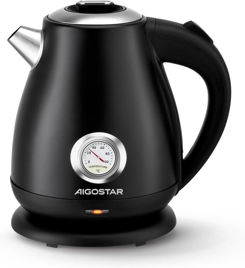 Aigostar Waterkoker Retro BPA Vrij 1 7 Liter Elektrische Waterkoker BPA-vrij Anti calcium filter RVS 2200W- Zwart