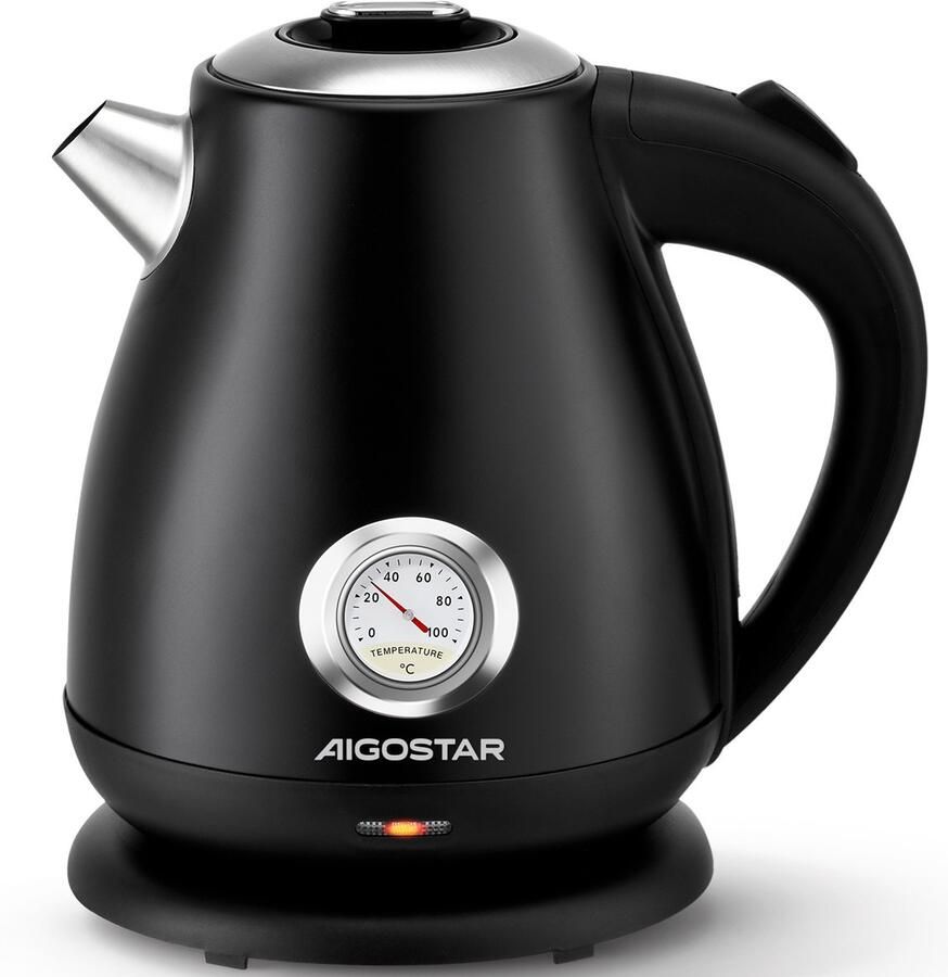 Aigostar Waterkoker Retro BPA Vrij 1 7 Liter Elektrische Waterkoker BPA-vrij Anti calcium filter RVS 2200W- Zwart - Foto 2
