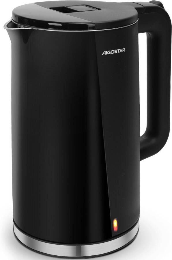 Aigostar Aubrey Waterkoker Dubbelwandig Double Walled Kettle 1 7 Liter Koele aanraking Anti-verbranding 360° draaibaar Retro 2200W Zwart RVS - Foto 2