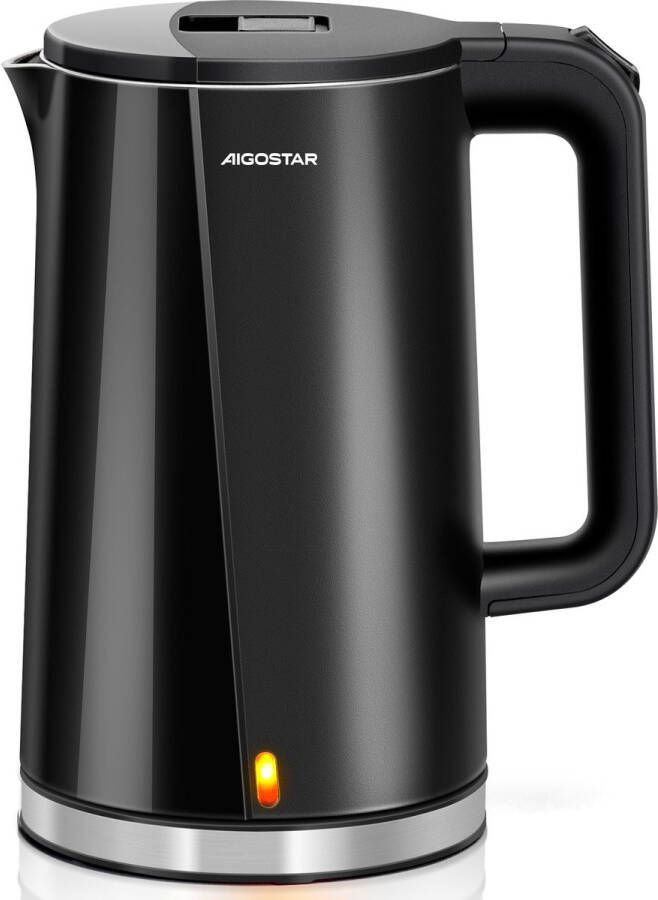 Aigostar Aubrey Waterkoker Dubbelwandig Double Walled Kettle 1 7 Liter Koele aanraking Anti-verbranding 360° draaibaar Retro 2200W Zwart RVS