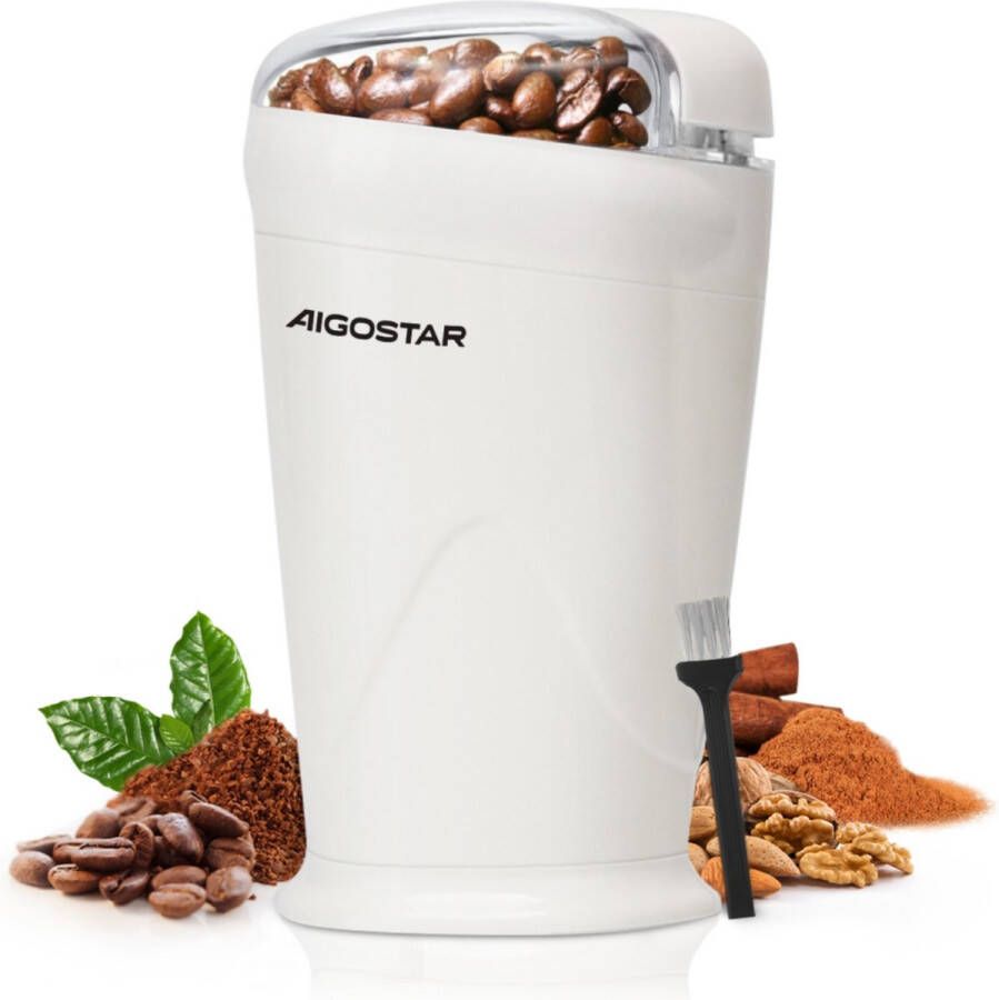 Aigostar Bella 30O4D Elektrische Koffiemolen Koffiebonen Maler Kruidenmolen Coffee Grinder Wit