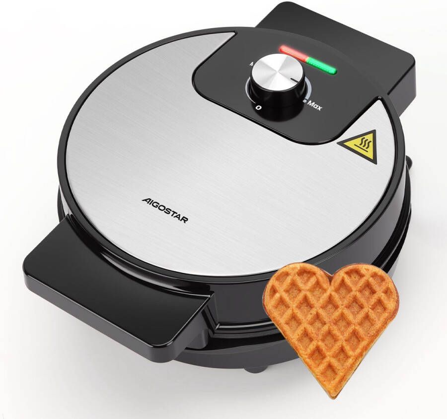 Aigostar Crunchy Wafelijzer voor klassieke hartwafels Wafelmaker voor wafels in hartvorm Met Regelbare Temperatuur Met Indicatielampje & Antiaanbaklaag 1000W Zwart