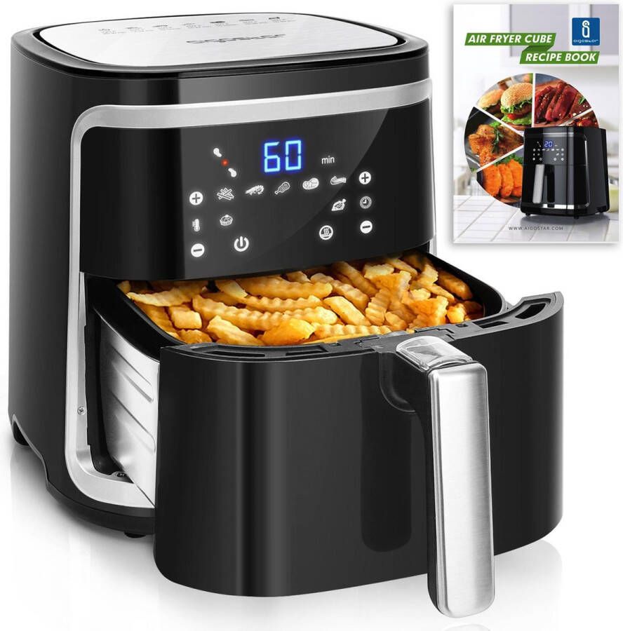 Aigostar 30IBT Airfryer XXL met Olijfolie Sprayer Heteluchtfriteuse Groot 7 liter Digitaal display 1600 gr friet Inclusief airfryer kookboek 7 programma's 1900 W Zwart - Foto 4