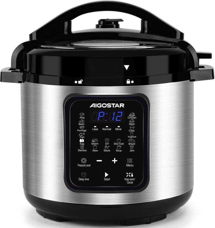 Aigostar Derrick Pressure Multicooker 6 Liter Snelkookpan Slow Cooker Rijstkoker Stomer