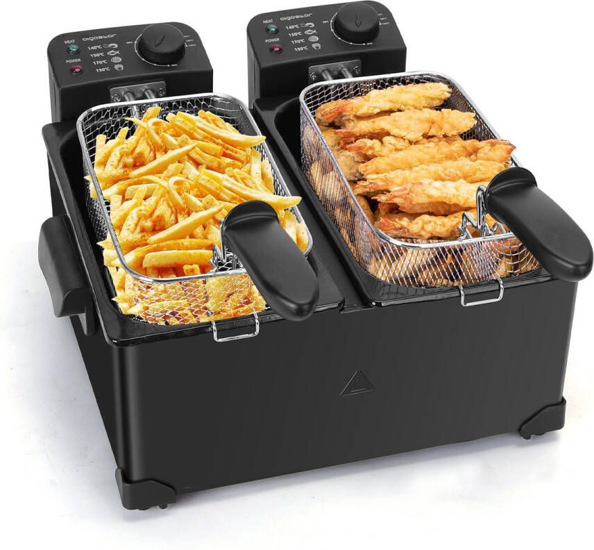 Aigostar Feast 30VDW Dubbele frituurpan 2x3 liter 1800g friet Zwart