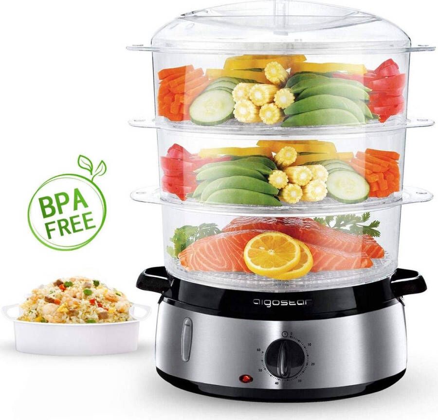 Aigostar Fitfoodie 30INA Stoomkoker 9L met Timer 800W 3 Lagen RVS - Foto 3