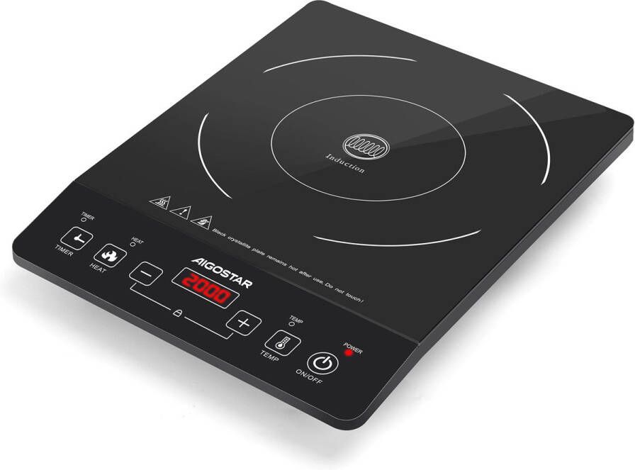 Aigostar Flame 30AV9 Elektrische Kookplaat Inductie Kookplaat vrijstaand 2000 Watt Touch control