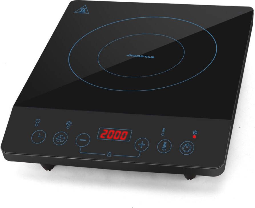 Aigostar Flame 30BWN Inductie Kookplaat 2000 Watt Touch control 1 kookzone Timer Zwart