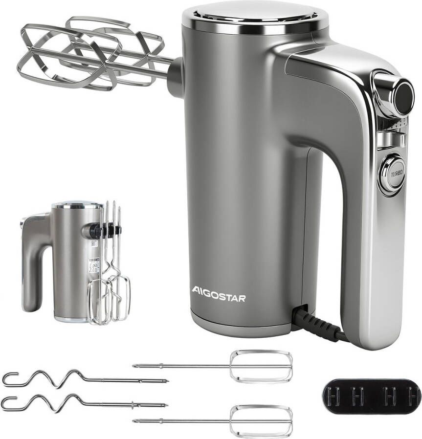Aigostar Adela 30XMK -Handmixer met Opbergstandaard 5 Snelheden Mixer Turbo Incl. Kloppers Deeghaken RVS 400W - Foto 2