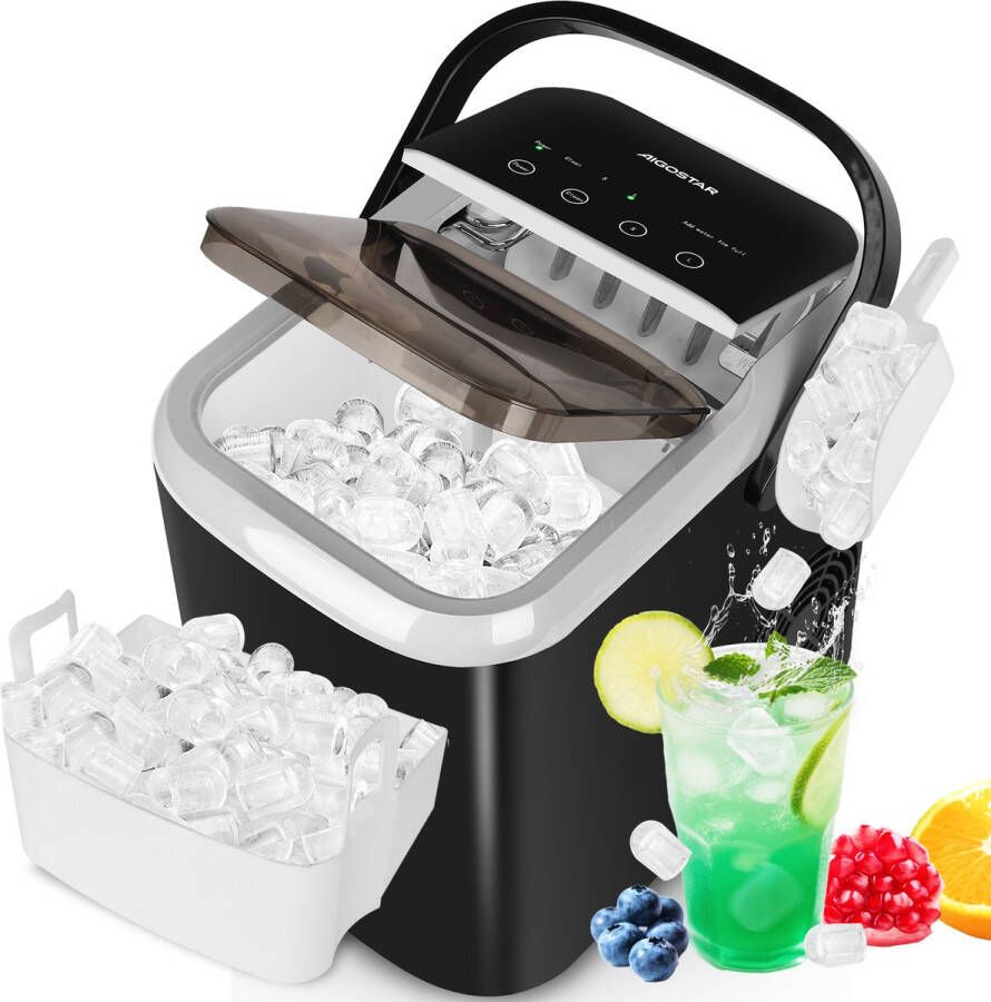 Aigostar IJsblokjesmachine – 1.5L -14kg 24 uur – IJsblokjesmaker met IJsschep – Zelfreinigingsfunctie Draagbaar Zwart - Foto 2