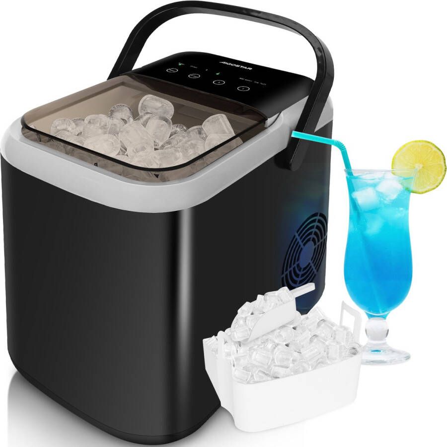 Aigostar IJsblokjesmachine – 1.5L -14kg 24 uur – IJsblokjesmaker met IJsschep – Zelfreinigingsfunctie Draagbaar Zwart