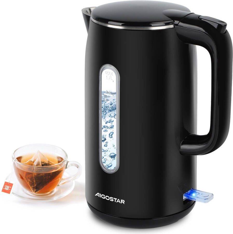 Aigostar Lydian Elektrische Waterkoker -Retro 1 7 Liter Dubbelwandig Cool-touch Waterniveau indicator 2200W Zwart - Foto 3