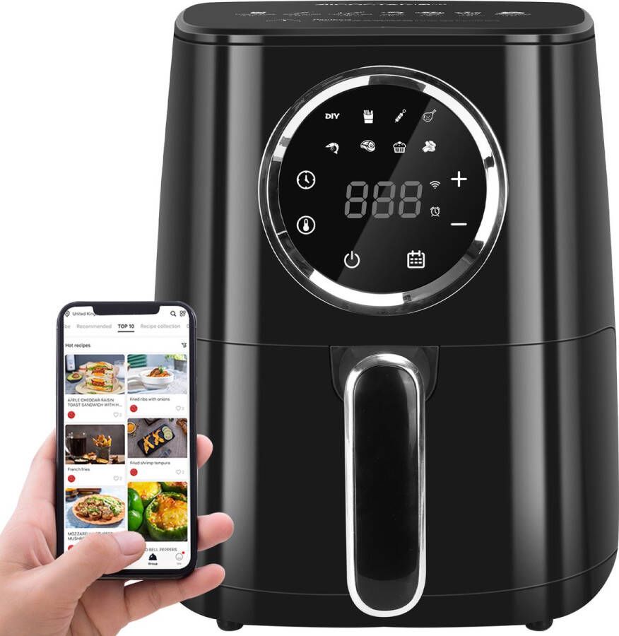 Aigostar Odin Smart 30LHY Airfryer Heteluchtfriteuse App Connect 4 5 Liter 1400W 8 Automatische Programma's Digital Touchscreen Receptengemeenschap Zwart