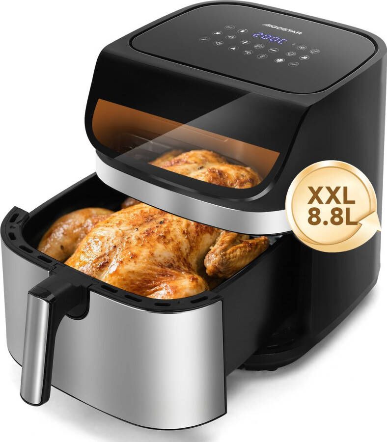 Aigostar 303QI OmniCook XXXL Airfryer 8 8L Dubbele verwarmingselementen 2200W Heteluchtfriteuse met kijkvenster 13 Programma's