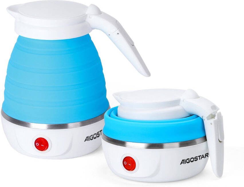 Aigostar Opvouwbare Waterkoker Reis Waterkoker Dual Voltage (100-120V 220-240V) 0 6 liter Mini Waterkoker Camping & Travel elektrisch Blauw Sapphire 30LDC