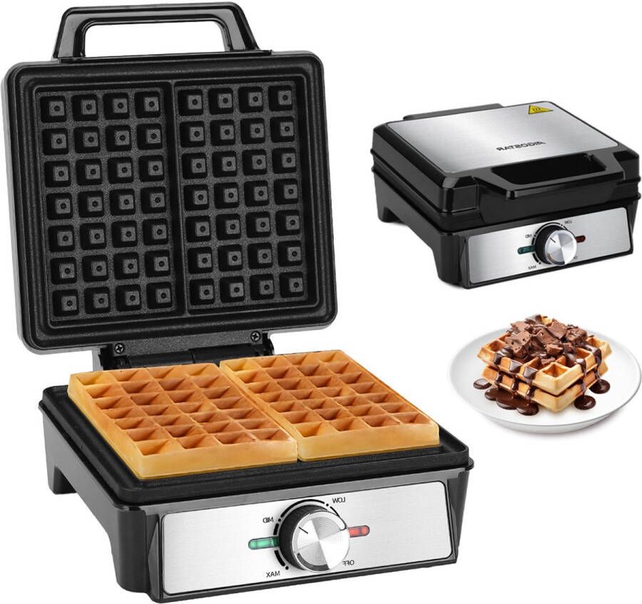 Aigostar Savory Wafelijzer Wafelmaker voor 2 wafels Met regelbare temperatuur Brusselse wafel Antiaanbaklaag RVS 1600W