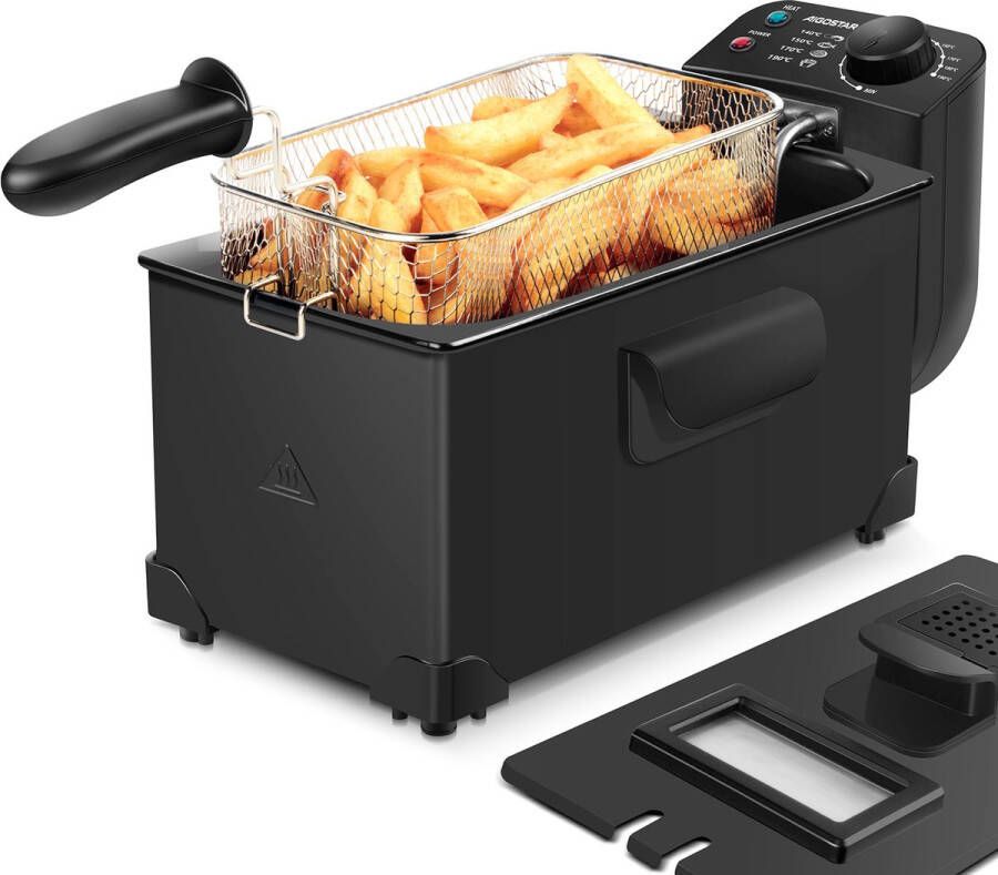 Aigostar Frituurpan 3 Liter met kijkvenster 2200W Koude zone Anti reukfilter Zwart Slater 30A58