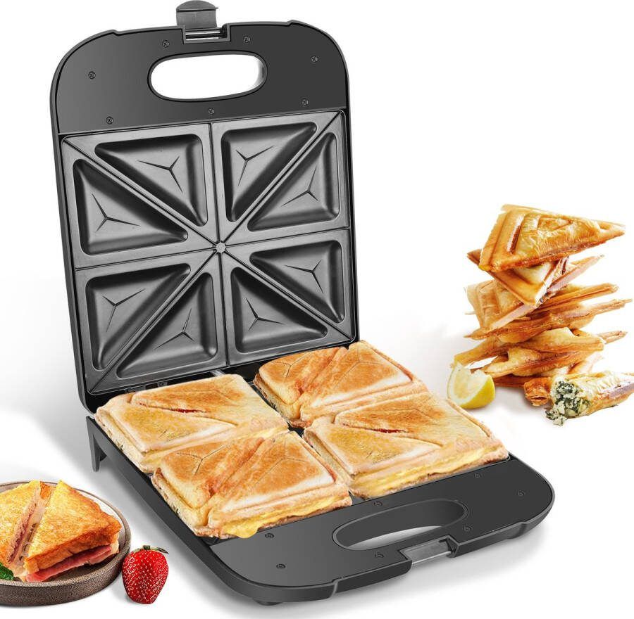 Aigostar 30ZGC Dylan Sandwich Maker Tosti Apparaat Pfas Vrij Sandwich Grill Tosti apparaat met antiaanbaklaag & indicatielampje 1400W Zwart