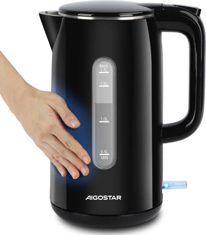 Aigostar Lydian Elektrische Waterkoker -Retro 1 7 Liter Dubbelwandig Cool-touch Waterniveau indicator 2200W Zwart