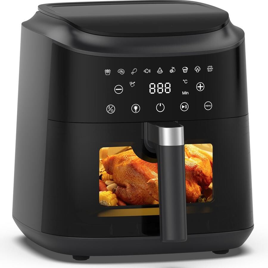 AIMASON 6L Heteluchtfriteuse met kijkvenster 9 programma's 1650W airfryer voor olievrij en gezond koken Warmhoudfunctie Vaatwasserbestendig Metalen binnenruimte LED-display receptenboek