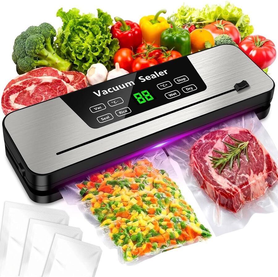 AIMASON 8-in-1 Vacuümsealer – 70 KPa Zuigkracht – 30 cm Sealbreedte – Verstelbare Sealtemperatuur & UV-Sterilisatie – RVS Vacuümmachine met LED-display & Ingebouwde Snijder – Incl. 20 Vacuümzakken – Geschikt voor Nat & Droog Voedsel – Zwart Zilver