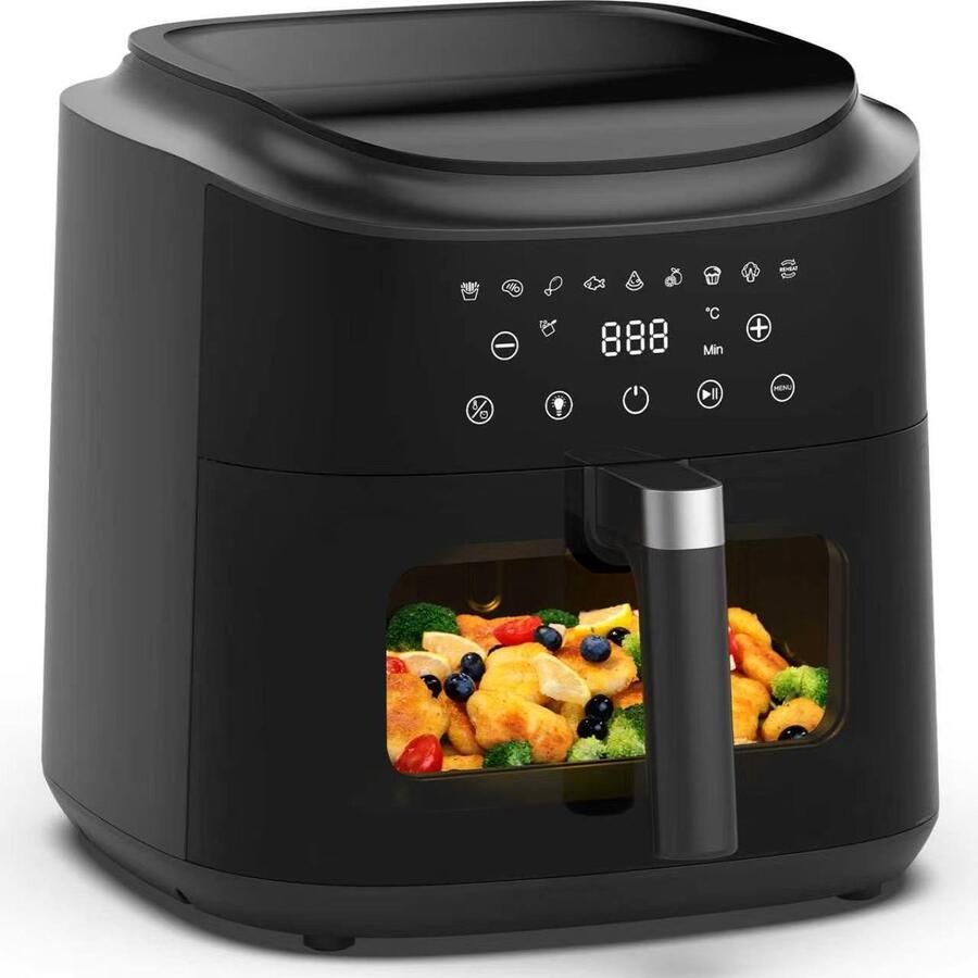 AIMASON 80D10W 2350W Airfryer met kijkvenster en verlichting 9L XXL Heteluchtfriteuse Minder olie 9 Programma Schudherinnering