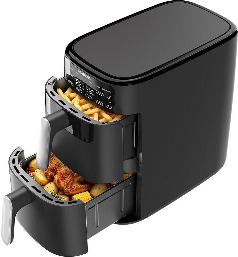 AIMASON ADS5353A Vertical Dual Zone Airfryer 10L XXL Digitale Heteluchtfriteuse met 2 onafhankelijke manden 2700W Snelle verwarming 6 programma's 30-230°C Ruimtebesparend ontwerp Receptenbook